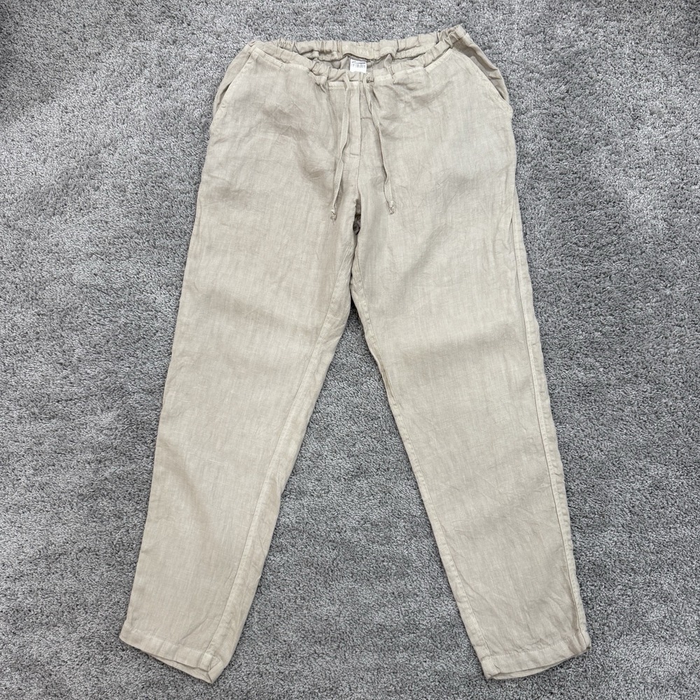 CP Shades 100% Linen Pants Women's M Beige Drawstring Elastic Waist Tapered